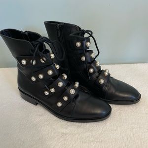 ZARA pearl studded black leather boots